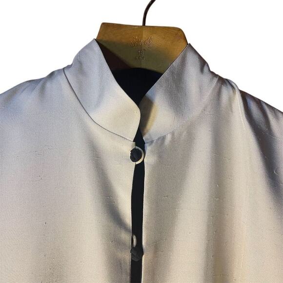 Anne Namba minimalist Unisex Black Ivory Silk Reversible Mandarin Jacket Sz L - Picture 4 of 12